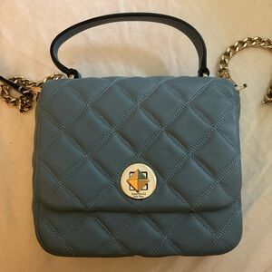 kate spade Quilted Dusty Blue Leather Shoulder Bag with Gold Chain